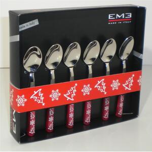 Brio Natale Red Pearl Christmas 6-piece Coffee Spoons in 18/C Stainless Steel with Gift Packaging