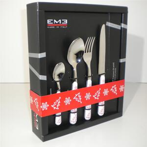 BRIO BIANCO NATALE Colourful Cutlery Set 24 Pieces in 18/10 Stainless Steel with Panoramic Packaging
