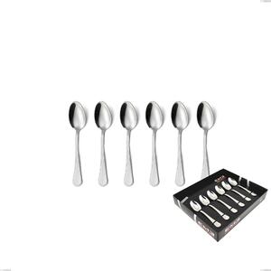 Set of 6 moka spoons Perles in display box, polished Aisi 304 stainless steel, 2.5 mm thickness, Classic design