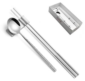 KYOTO SUSHI ORIGAMI 18.10 Forged Stainless Steel Cutlery Set with 3 Polished Finish Engraved Pieces plus Rest in Showcase Packaging
