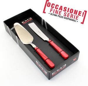 Dessert Two-Piece Cutlery Set Knife and Spatula Pearl ROSSO in 18/C Steel in Gift Box