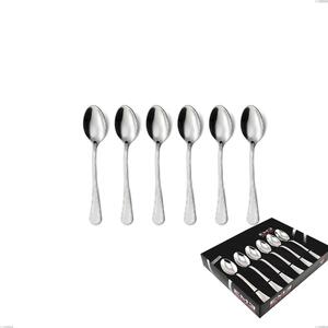Set of 6 Perles Coffee Spoons in Display Box, Polished AISI 304 Stainless Steel, 2.5 mm Thickness, Classic Design