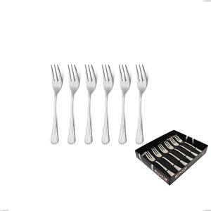 Set of 6 Perles Dessert Forks in Showcase Packaging, Polished AISI 304 Stainless Steel, 2.5 mm Thickness, Classic Design