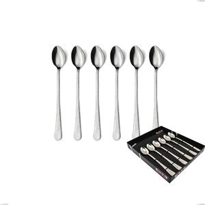 Showcase Box of 6 Perles Soda Spoons, Polished AISI 304 Stainless Steel, 2.5 mm Thickness, Classic Design