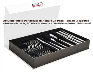 Magnetic Casket Case for Cutlery in Empty Stainless Steel with 24 Pieces - 6 Forks - 6 Spoons - 6 Table Knives - 6 Coffee Spoons