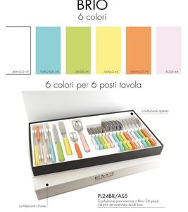 Colourful Cutlery Set 24 Pieces BRIO in 18/C Steel in Panoramic Pastel Colours Packaging