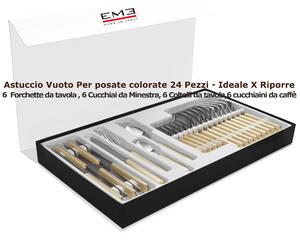 Magnetic Case for Colourful Cutlery Set, Empty, 24 Pieces - 6 Forks - 6 Spoons - 6 Table Knives - 6 Coffee Spoons