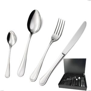 24-Piece Privilege Cutlery Set in Wooden Canteen Box, Polished Stainless Steel AISI 304, 2.5 mm Thickness