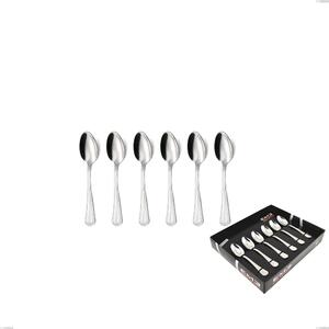 Set of 6 Moka Privilege Teaspoons in Showcase Packaging, Polished AISI 304 Stainless Steel Cutlery, 2.5 mm Thickness