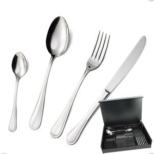 51-Piece Privilege Cutlery Set in Wooden Canteen Box, Polished Stainless Steel AISI 304, 2.5 mm Thickness