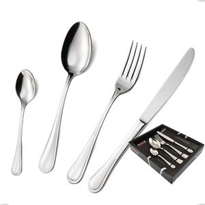 PRIVILEGE Cutlery Set 24 Pieces 6 Table Settings 6 Knives 6 Forks 6 Spoons 6 Coffee Teaspoons Stainless Steel 18/10