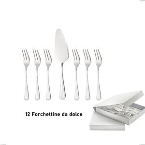 Set of 13 Dessert Cutlery, Small Forks plus Dessert Spatula Privilege in a Book-Style Box, Polished AISI 304 Stainless Steel, 2.5mm Thickness Privilege Cutlery Set 13 Pieces
