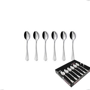 Royal 6 Coffee Spoons Set in Showcase Box, Polished 18-10 Stainless Steel, 2.5 mm Thickness