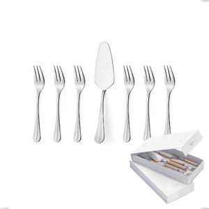 Set of 7 Royal Dessert Cutlery, Small Forks Plus Cake Server in Book-style Box, Polished 18-10 Stainless Steel, 2.5 mm Thickness
