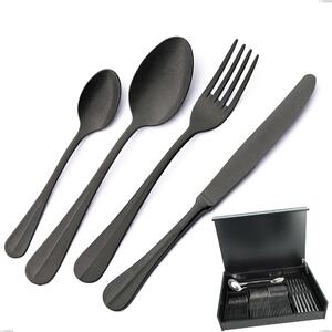 Royal Retr� PVD Black 51-piece cutlery set in wooden case, Antique 18/10 stainless steel, 2.5 mm thickness, PVD black