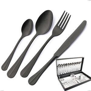 51 Piece Royal Retr� PVD Black Cutlery Set in Mess Hall Box, Antique 18/10 Stainless Steel, 2.5 mm Thickness, PVD Black