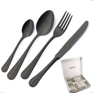 Royal Retr� PVD Black 24-Piece Cutlery Set in Gift Box, Antique 18/10 Stainless Steel, 2.5 mm Thickness, PVD Black