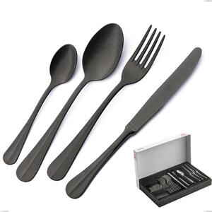 30-Piece Royal Retr� PVD Black Cutlery Set in Panoramic Packaging, Antique 18/10 Stainless Steel, 2.5 mm Thickness, PVD Black