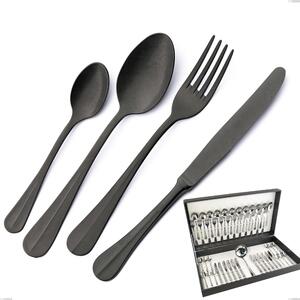Royal Retr� PVD Black 49-Piece Cutlery Set in Canteen Box, Antique 18/10 Stainless Steel, 2.5mm Thickness, PVD Black