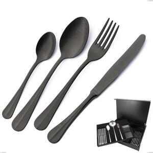 75-Piece Royal Retr� PVD Black Cutlery Set in Wooden Case, Antique 18/10 Stainless Steel, 2.5 mm Thickness, PVD Black