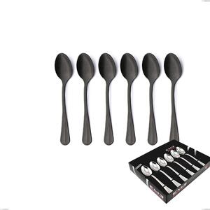 Set of 6 Royal Retr� PVD Black Coffee Spoons, Antique 18/10 Stainless Steel, 2.5 mm Thickness, PVD Black in Display Box