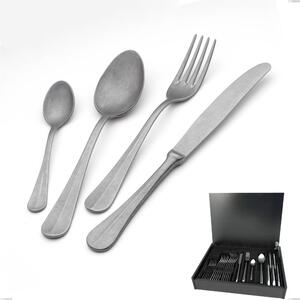 Royal Retro 24 Piece Cutlery Set in Wooden Case, Stainless Steel 18-10 Vintage Finish, 2.5 mm Thickness