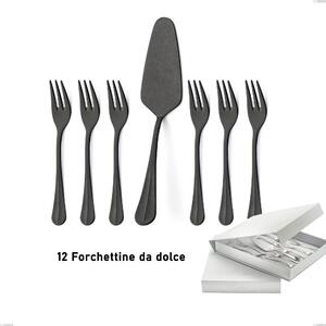13-piece dessert cutlery set including small forks and cake server, Royal Retr� PVD Black in book-style box, antique 18/10 stainless steel, 2.5 mm thickness, PVD black
