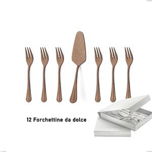 Set of 13 dessert cutlery, small forks plus dessert spatula Royal Retr� PVD Chocolate in book-style box, Antique 18/10 stainless steel, 2.5 mm thickness, PVD chocolate Royal Retr� PVD Chocolate