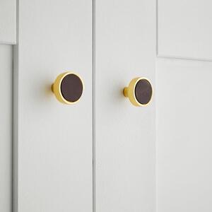 Set of 2 Chelsea Faux Leather Gold Door Knobs