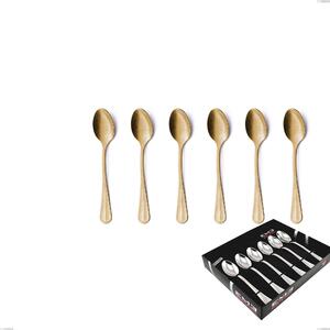 Set of 6 Royal Retr� PVD Gold Coffee Spoons in Display Box, Antique 18/10 Stainless Steel, 2.5 mm Thickness, Gold PVD