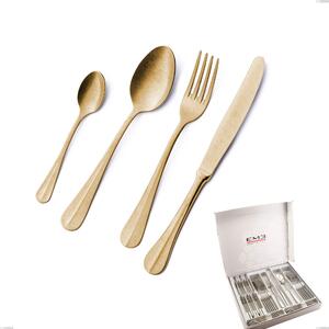 24 Piece Royal Retr� PVD Gold Cutlery Set in Antique 18/10 Stainless Steel, 2.5 mm Thickness, Gold PVD in Presentation Box