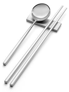 KYOTO SUSHI 18.10 Forged Stainless Steel Cutlery Set Includes 3 Pieces, Chopstick 250 mm, Spoon 183 mm with Polished Stainless Steel Finish Plus Rest