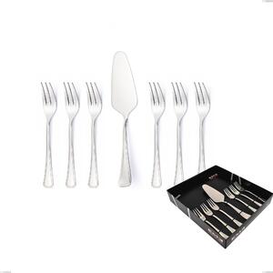 Savoia Dessert Cutlery Set, 7 Pieces Including Small Forks and Cake Server, Stainless Steel 18.10 (AISI304), 2.5 mm Thickness, Display Case Packaging