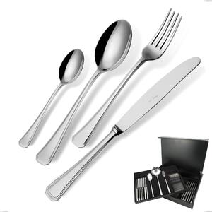 Savoia 75-Piece Cutlery Set in Wooden Case, Stainless Steel 18.10 (AISI304), 2.5 mm Thickness