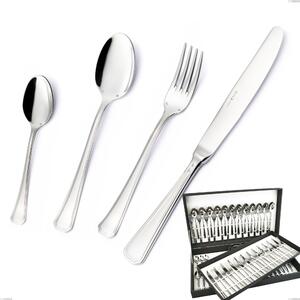 Savoia Argento 8 micron 75-piece cutlery set, Silver 8 micron coating in canteen box, hollow handle knife, Stainless Steel Aisi 304 Silver Finish, silver thickness 8 micron, cutlery thickness 3 mm