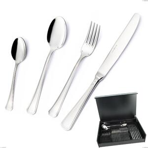 Savoia Argento 8 micron 51-piece cutlery set, 8 micron silver plated, 3 mm thickness in wooden box from canteen, Stainless steel Aisi 304 Silver Finish