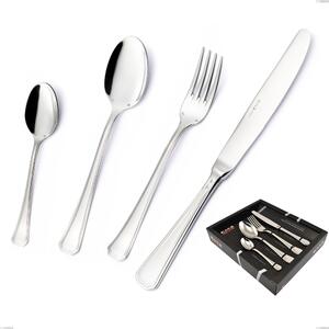Savoia Argento 8 micron 24 Piece Cutlery Set in Showcase Box, Stainless Steel Aisi 304 Silver Finish, Silver Thickness 8 Microns, Cutlery Thickness 3 mm