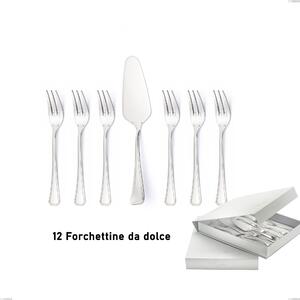 Savoia Argento 8 micron 13-piece dessert cutlery set, small forks and cake server, 8 micron silver plated, AISI 304 stainless steel with book-style packaging