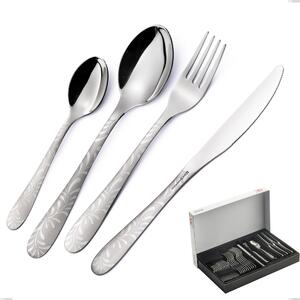 30 Piece Segno Mediterraneo Cutlery Set in Panoramic Packaging, Economical Knife, 18/10 Stainless Steel (aisi 304), Laser Engraving, 1.8 mm Thickness