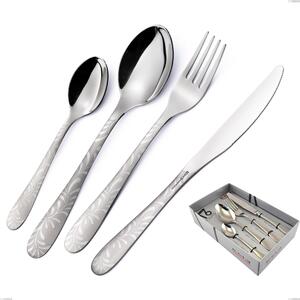 16-Piece Segno Mediterraneo Cutlery Set in Showcase Packaging, Economical Knife, 18/10 Stainless Steel (aisi 304) with Laser Engraving, 1.8 mm Thickness