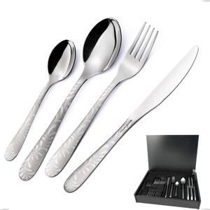 24-Piece Cutlery Set in Wooden Case Economical Knife Segno Mediterraneo, Stainless Steel 18/10 (aisi 304) Laser Engraving, 1.8 mm Thickness