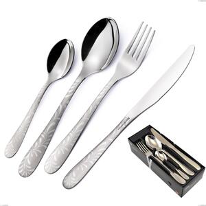 24 Piece Segno Mediterraneo Cutlery Set in Space-Saving Packaging, Economical Knife, 18/10 Stainless Steel (aisi 304), 1.8 mm Thickness with Laser Engraving