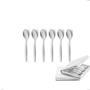 Set of 6 Shark Sandblasted Moka Spoons in Book-style Box, 18/0 Satin Stainless Steel, 2 mm Thickness