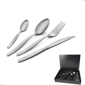 Shark Sandblasted 24 Piece Cutlery Set in Wooden Case, Economical Knife, 18/0 Satin Stainless Steel, 2 mm Thickness