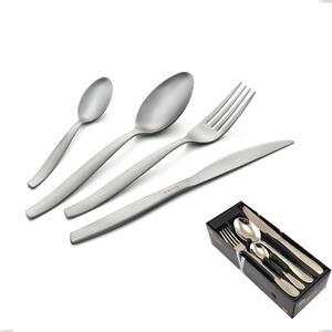 Shark Sandblasted 24 Piece Cutlery Set in Space-Saving Packaging, Economic Knife, 18/0 Satin Stainless Steel, 2 mm Thickness