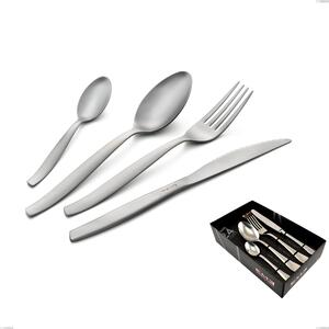Shark Sandblasted 24 Piece Cutlery Set in Showcase Packaging, Economic Knife, 18/0 Satin Stainless Steel, 2 mm Thickness