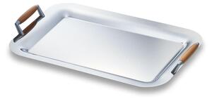 Rectangular Tray 38x27.5 cm - with Wooden Handles APOLLO EME Line in Polished Stainless Steel Cutlery Set