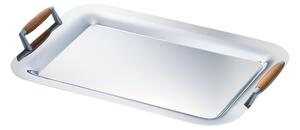 Rectangular Tray with Handles 43x30 cm - APLOLLO EME Line Polished Stainless Steel with Wooden Handles