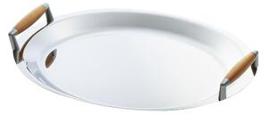 Oval Tray with Handles 41 cm APOLLO Line EME in Polished Stainless Steel with Wooden and Chrome Handles