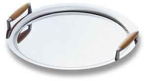 Apollo Stainless Steel 18/10 Round Tray 30 cm Diameter with Handles and Wooden Inserts